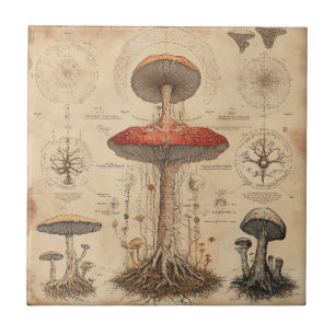Azulejo Gráfico Botánico de Hongos Vintage (8)