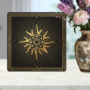Azulejo Gráfico de brújula de ráfaga de sol dorada Art Dec