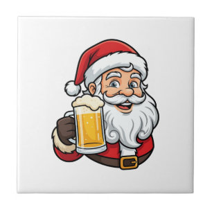 Azulejo Gráfico de Navidad de Papá Noel bebiendo cerveza