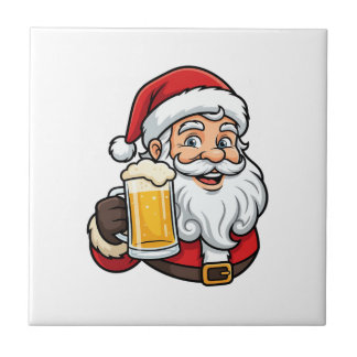 Azulejo Gráfico de Navidad de Papá Noel bebiendo cerveza
