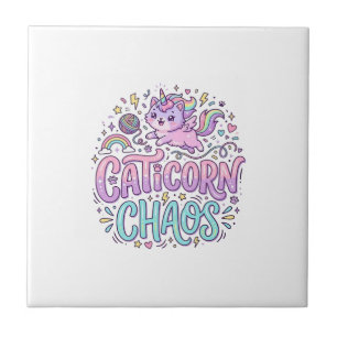 Azulejo Gráfico de Producto Unicornio Caticorn Caos Cute P