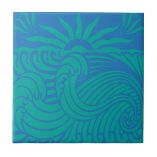 Azulejo Gráfico de Sunset Waves Boho Beach