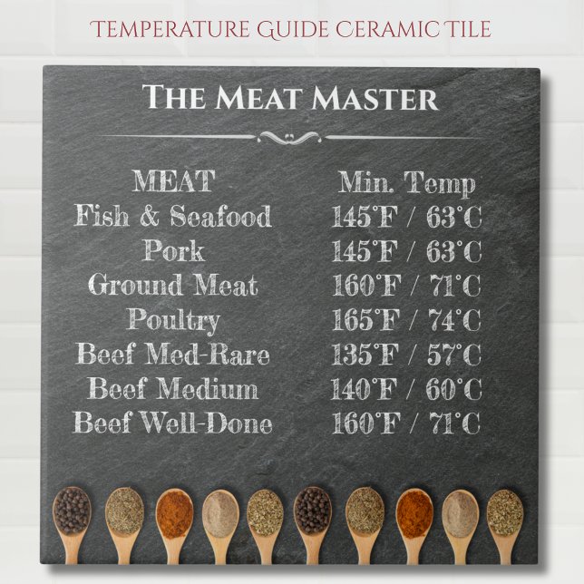 Azulejo Gráfico de Temperatura del Maestro de la Parrilla  (Grill Master's Temperature Chart Ceramic Tile)