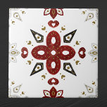 Azulejo Gráfico nórdico de oro rojo azul escandinavo<br><div class="desc">Diseño nórdico en rojo,  azul y oro en blanco</div>