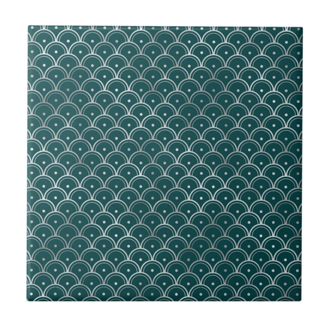 Azulejo Gráfico Verde azulado Art Deco de Plata minimalist (Frente)