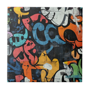 Azulejo Grafiti abstracto contemporáneo rosa azul negro