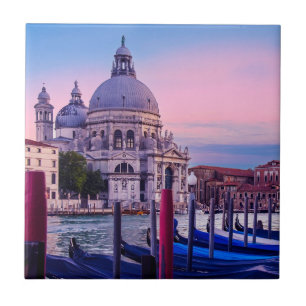 Azulejo Gran Canal con góndolas e iglesia en Venecia