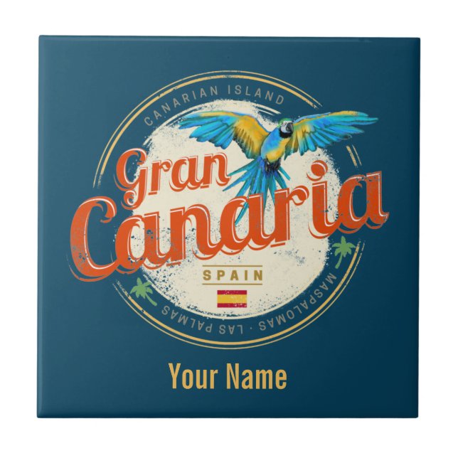 Azulejo Gran Canaria Parrot Canarias España Vintage (Frente)