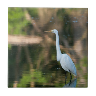 Azulejo Gran Egret blanco