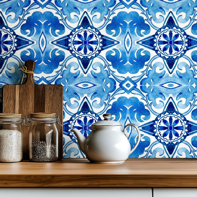 Azulejo Gran escala del Mediterráneo azul acuarela (Subido por el creador)