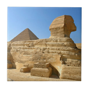 Azulejo Gran Esfinge de Giza con pirámide de Khafre - Egip