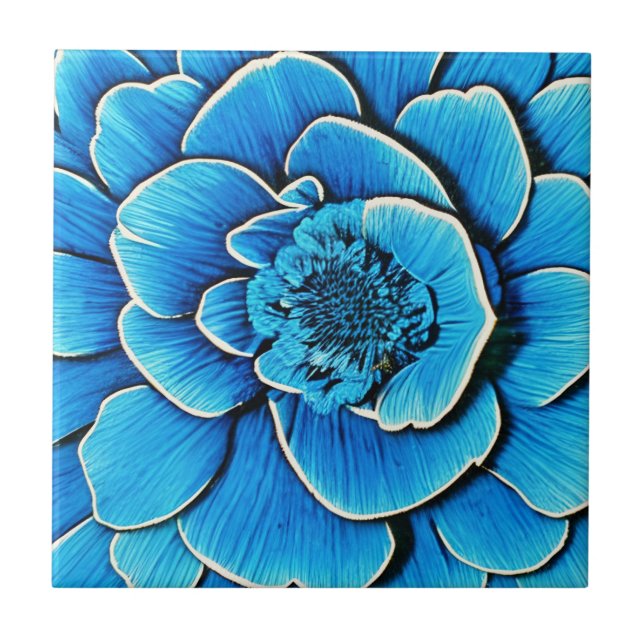 Azulejo Gran Flor de Camelia Azul (Frente)