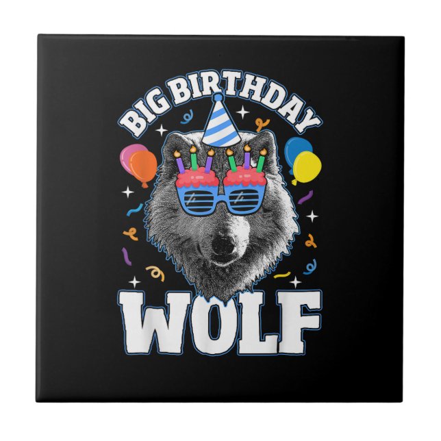 Azulejo Gran Lobo de Cumpleaños para Lobos (Frente)