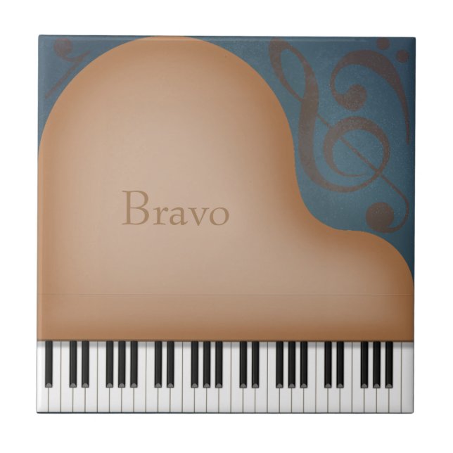 Azulejo Gran piano marrón musical personalizado (Frente)