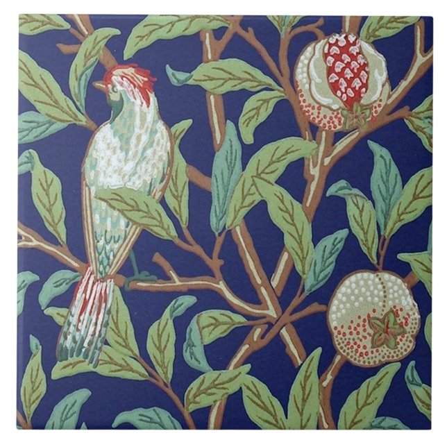 Azulejo Granada y pájaro pequeño, William Morris (Frente)