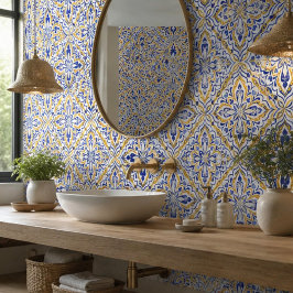 Azulejo Grand Mosaic Blue and Gold Floral Mediterranean