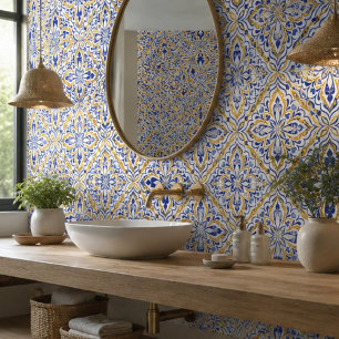 Azulejo Grand Mosaic Blue and Gold Floral Mediterranean