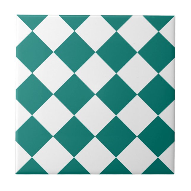 Azulejo Grande a cuadros de Diag - blanco y verde del pino (Frente)