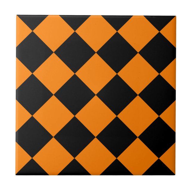 Azulejo Grande a cuadros de Diag - negro y naranja (Frente)