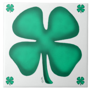 Azulejo grande blanco 5 trébol irlandés de 4 hojas