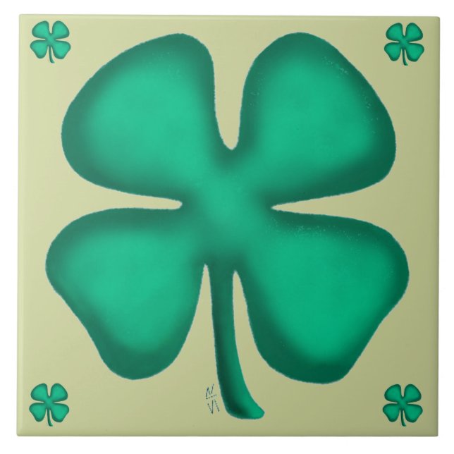 Azulejo grande verde Lucky 4 Leaf Irish Clover 5 l (Frente)