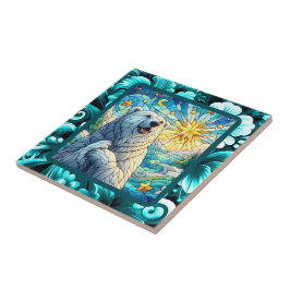 Azulejo Grandioso y caprichoso oso polar Faux Stained Glas