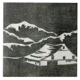 Azulejo Granero de campo en blanco con impresión de fondo 