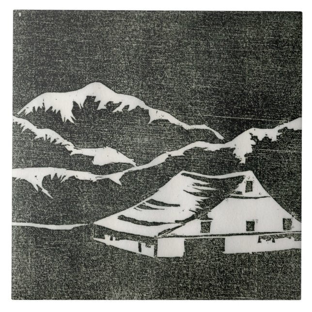 Azulejo Granero de campo en blanco sobre fondo negro (Frente)