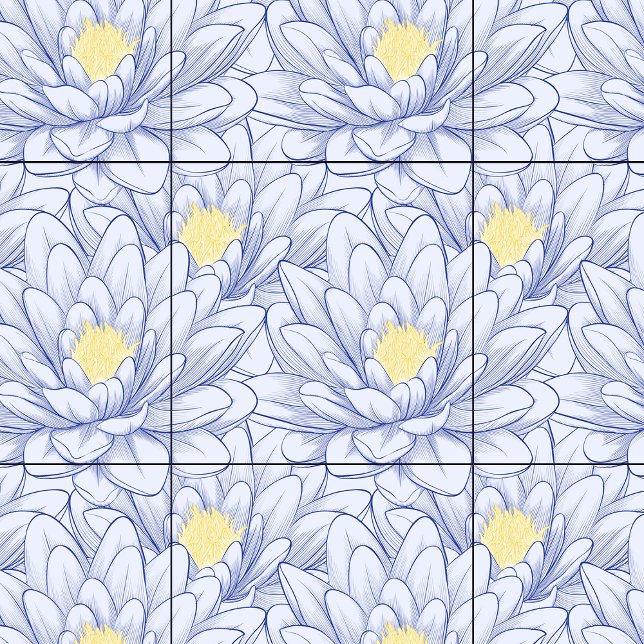 Azulejo Granja Botánica Mínima Azul Blanco Floral (Minimal Blue White Floral Botanical Farmhouse Ceramic Tile)