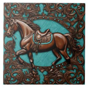 Azulejo Granja Cowboy País Occidental Caballo Turquesa Mar