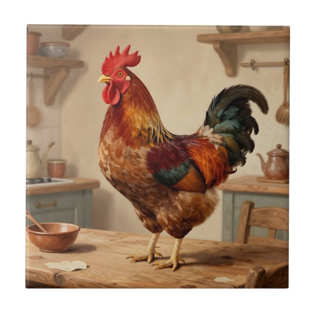 Azulejo Granja de Gallo Orgulloso Cocina Rústica (Frente)