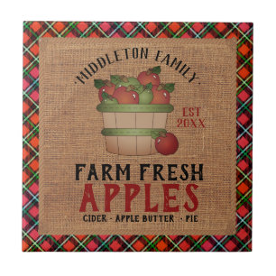Azulejo Granja de manzanas 🍎 frescas en una vendimia y re