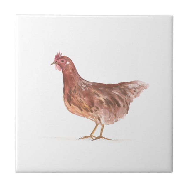 Azulejo Granja de pollo Hen Animales acuarela Arte de corr (Frente)