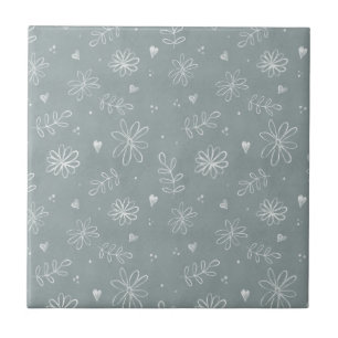 Azulejo Granja Floral Azul Sencilla Tile Cerámico