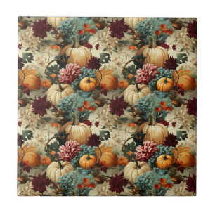 Azulejo Granja Rústica Calabaza Naranja Floral Vintage