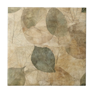 Azulejo Granja rústica hoja y ramita en tonos terrosos