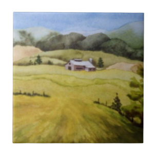 Azulejo Granjas de tierras montañosas con campos de rodadu
