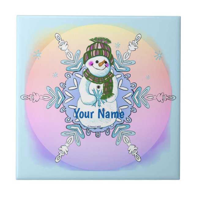 Azulejo Granny Snowflake Snowman tile (Frente)