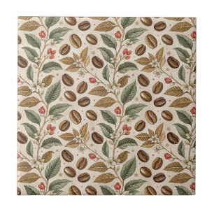 Azulejo Grano de Café Tostado Vintage y Patrón de Flores