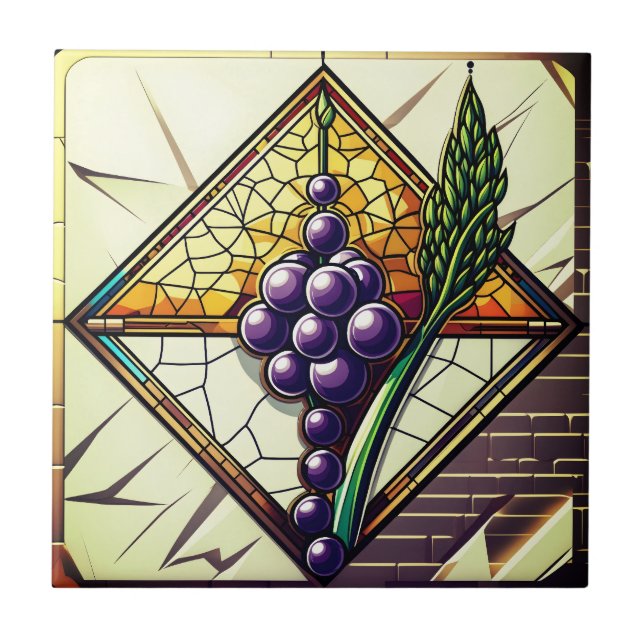 Azulejo Grapes and Wheat Stained Glass Ceramic Tile (Frente)
