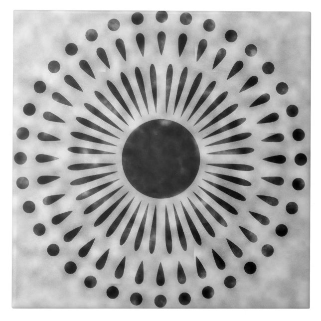 Azulejo Gray and Black Sunburst Tile Decorative Art (Frente)