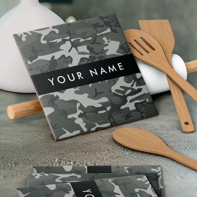 Azulejo Gray Camouflage Pattern, Your name, Personalize (Subido por el creador)