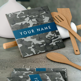 Azulejo Gray Camouflage Pattern, Your name, Personalize