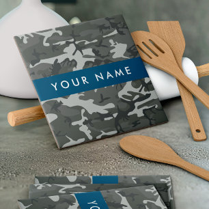 Azulejo Gray Camouflage Pattern, Your name, Personalize
