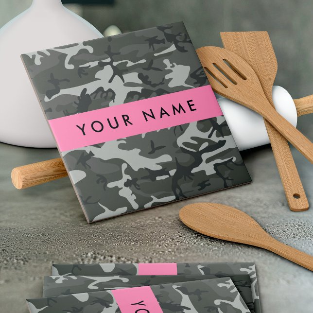 Azulejo Gray Camouflage Pattern, Your name, Personalize (Subido por el creador)
