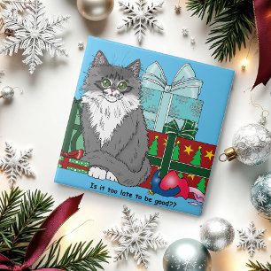 Azulejo Gray White Navidades Kitten