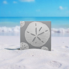Azulejo Gray & White Tropical Beach Sand Dollar