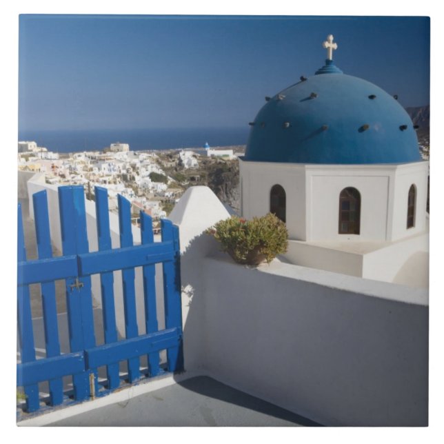 Azulejo Grecia e isla griega de Santorini (Frente)