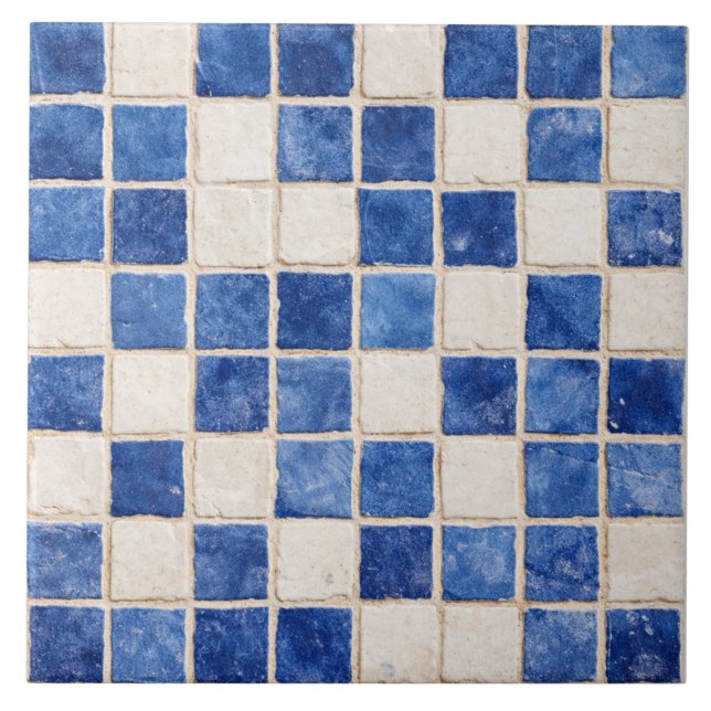 Azulejo Greek Blue Mosaic Squares Ceramic Tile  (Frente)