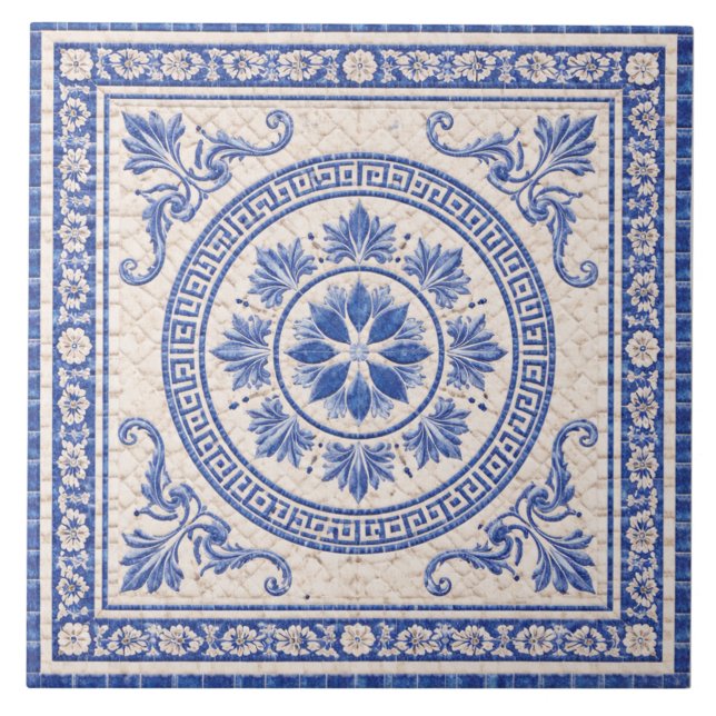 Azulejo Greek Floral Medallion – Decorative Ceramic Tile (Frente)